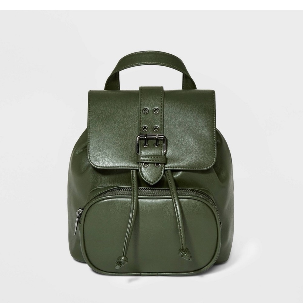 8.875" Mini Flap with Buckle with Closure Backpack -olive green purse NWT